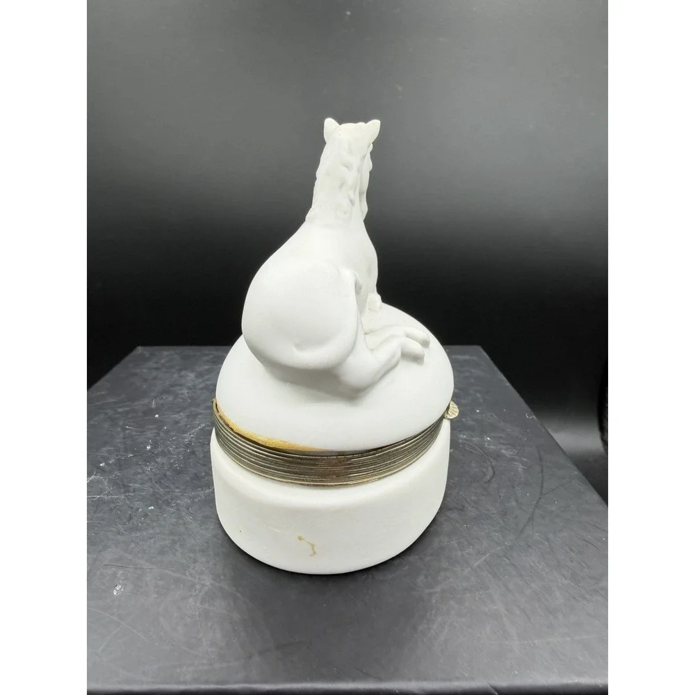 Vintage Mann Bisque Porcelain Unicorn Musical Trinket Box 🦄🎶 Plays 